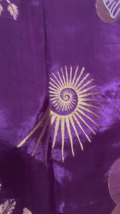 Purple Banarasi Pure Mashru Silk with Designer Sona Rupa Floral Motifs- Designer Party Wear