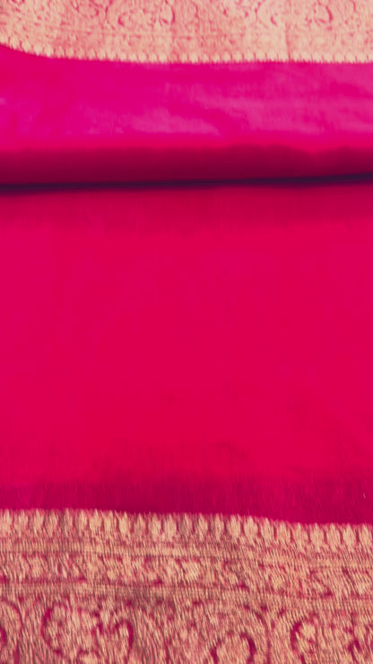 Magenta Banarasi Crape Silk Saree with Copper Zari Border - Traditional Wear