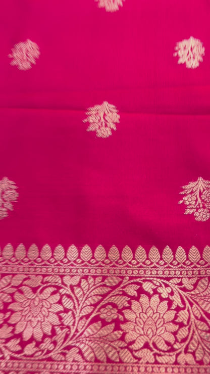 Rani Pink Banarasi Katan Mashru Silk Saree  -  Traditional Wear