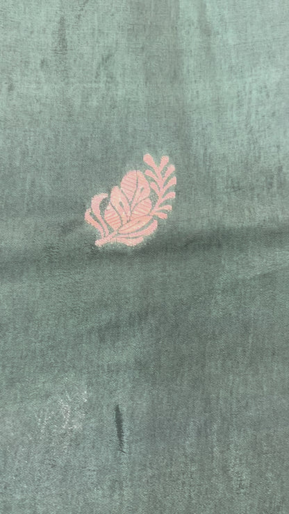 Dark Green Banarasi Russian Silk Saree with Light Gold Pallu & Border - Traditional Wear