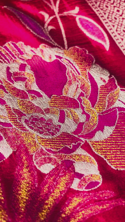 Metallic Red Banarasi Pure Mashru Silk Saree, Designer Ethnic Wear