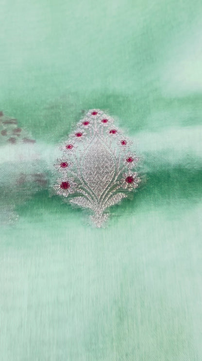 Pista Green Banarasi Pure Chiniya Silk with Double Zari Contrast Border - Traditional Wear