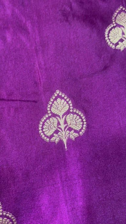 Wine Banarasi Mashru Silk Saree with Gold Floral Patterns with Contrast Border - Traditional Wear