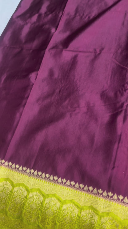 Dark Wine Banarasi Mashru Silk Saree with Geometrical Zari Pallu & Border - Traditional Wear