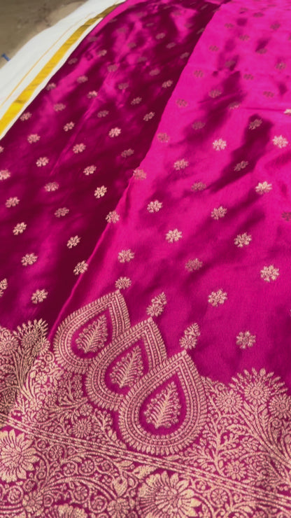 Rani Pink Banarasi Mashru Silk Saree with Small Butta with Designer Border - Designer Party Wear
