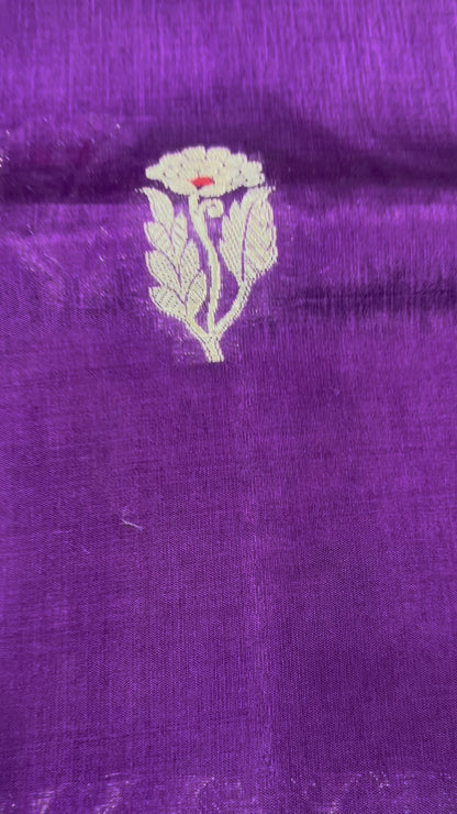 Purple Pure Chiniya Silk with Silver Floral Pattern - Traditional Wear