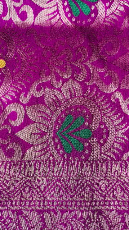 Magenta Banarasi Pure Raw Silk, Traditional Wear with Bandini Weaving