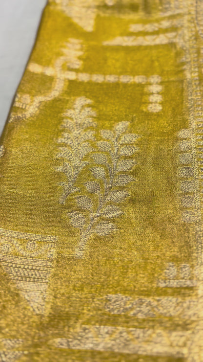 Yellow Banarasi Tissue Katan Silk Saree with Geometrical Weaving -  Designer Traditional Wear