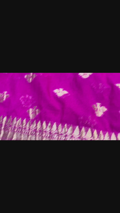 Magenta Banarasi Katan Georgette Saree with Crushed Pallu & Border - Traditional Wear
