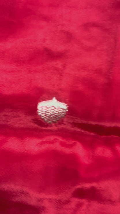 Red Banarasi Russian Silk Saree with Small Butta with Bentex Jaal Border- Traditional Wear