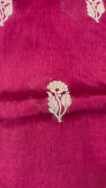 Red Pure Chiniya Silk with Silver Floral Pattern with Contrast Border - Traditional Wear