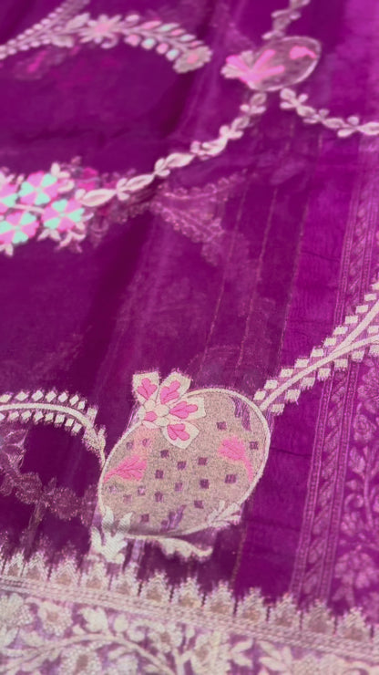 Magenta Banarasi Tissue Silk Saree with Jaal Weaving -  Designer Ethnic Wear