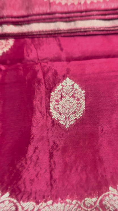 Red Banarasi Pure Mashru Silk with Scallop Border Weaving - Designer Party Wear