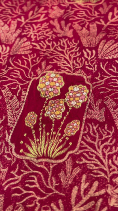 Red Banarasi Dola Silk Saree with Tanchui Tilfi Design - Designer Party Wear