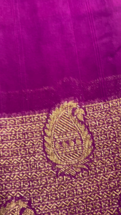 Purple Banarasi Tussar Matka Silk Saree with Copper Zari Mango Weaving - Traditional Wear