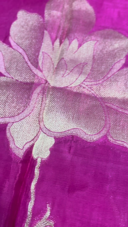 Pink Luxurious Banarasi Pure Mashru Silk with Floral Weaving - Designer Party Wear