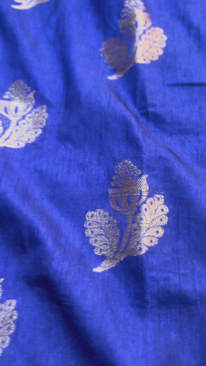 Royal Blue Banarasi Dola Silk with Silver Flower Patterned Weaving -Traditional Wear